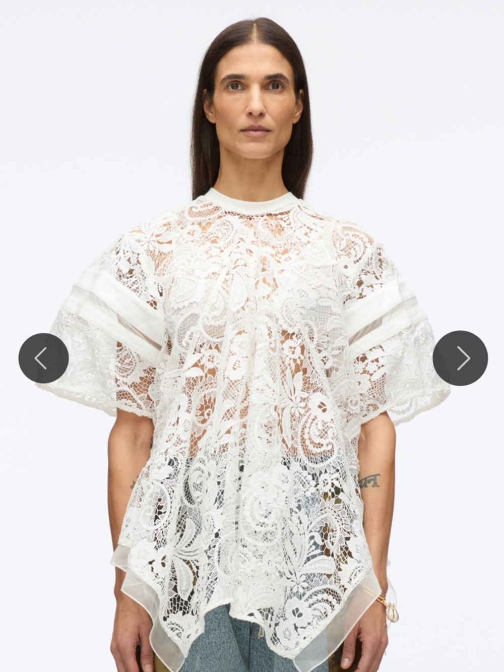 3.1 Phillip Lim White Sheer Lace Short-Sleeve Blouse